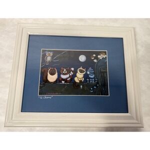 Victoria de Almeida "El Chisme" Cat Art Print‎ 2014 Framed 12x10 Whimsical Cats